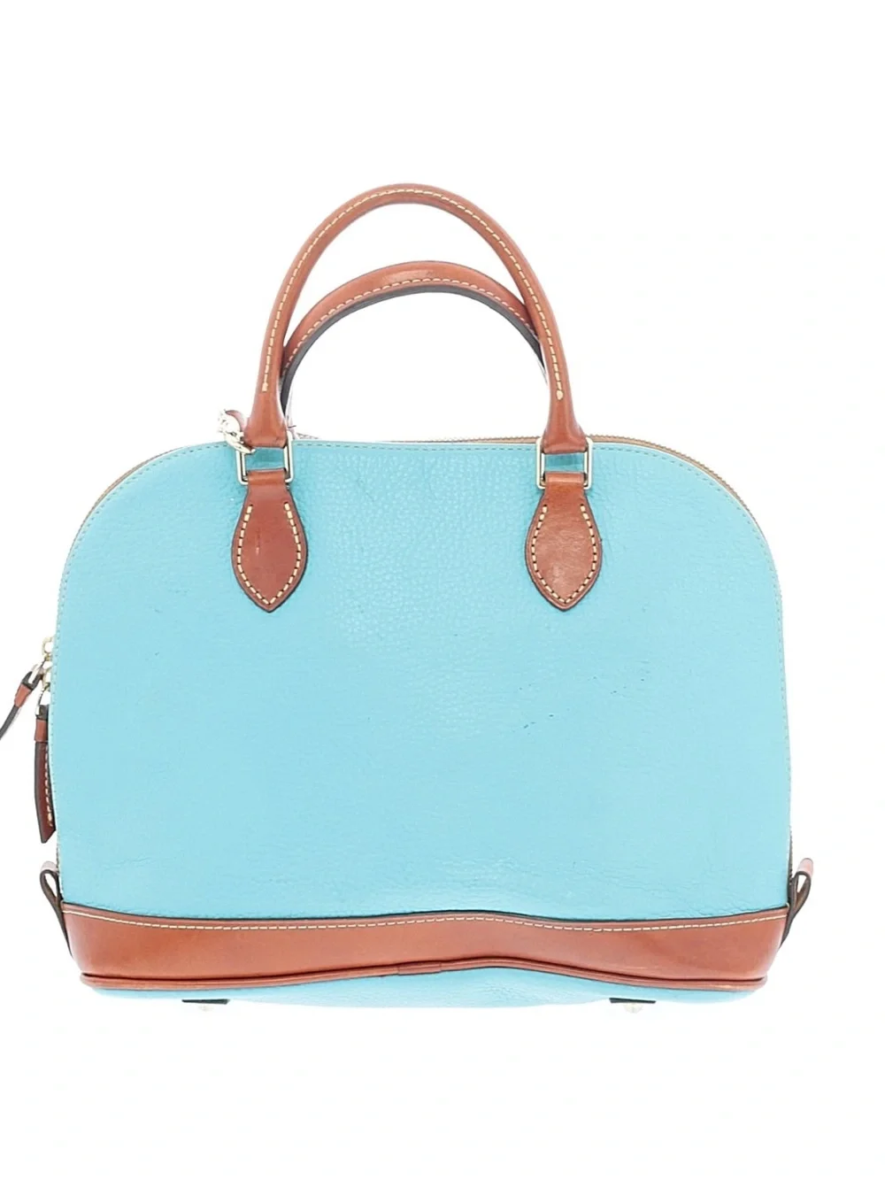 Dooney & Bourke Pebbled Grain Zip zip Turquoise Leather Satchel with Brown Trim